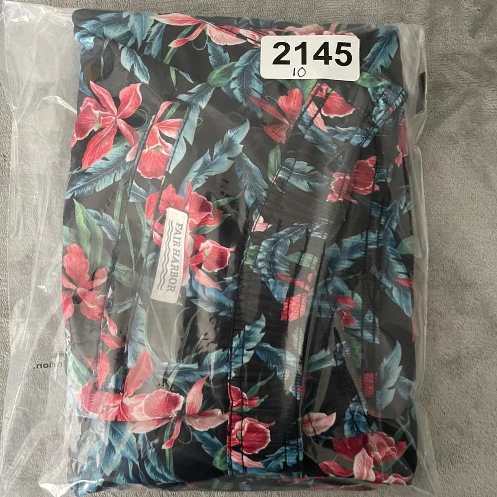 Fair Harbor Swim Trunks Mens XL Black‎ Pink Floral Tropical BreezeKnit Shorts